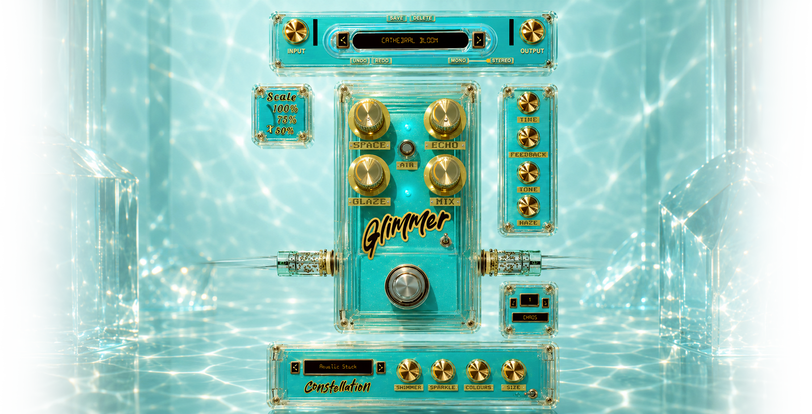 GLIMMER nine-stage shimmer, echo, and reverb plugin interface
